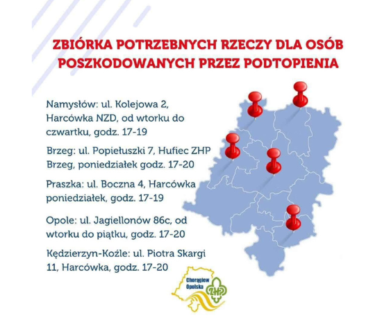 ZBIÓRKA POTRZEBNYCH RZECZY DLA OSÓB POSZKODOWANYCH PRZEZ PODTOPIENIA