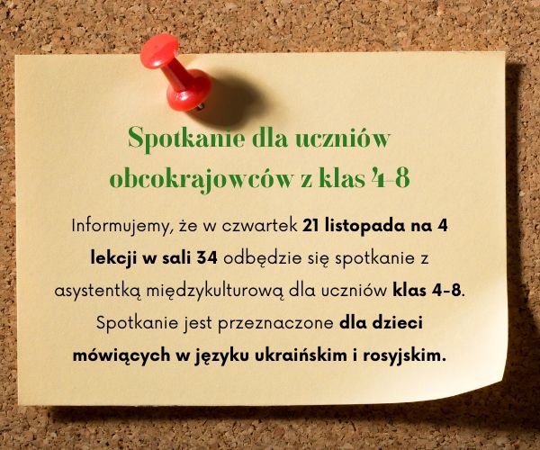 SPOTKANIE dla uczniów obcokrajowców Z KLAS 4-8