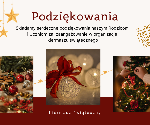 PODZIĘKOWANIA za organizację kiermaszu świątecznego